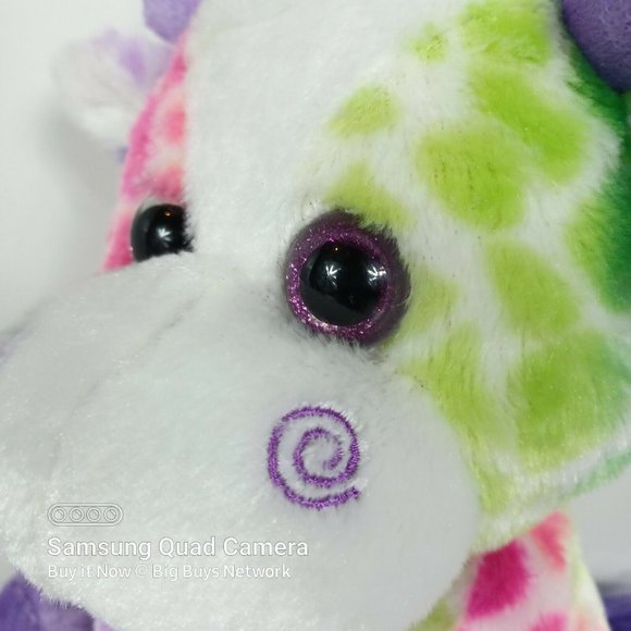 Kellytoy Giraffe 9.5" Rainbow Pink Green Purple/ Glitter Eyes Silky Soft Plushie - Picture 10 of 12